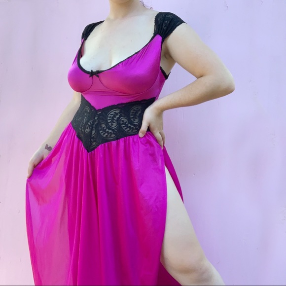 Vintage Other - Vintage Purple Black Lace Side Slit Night Gown XXL